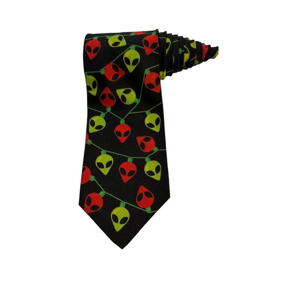 Ralph Marlin Alien Head Christmas Lights Vintage Novelty Necktie Polyester - Picture 1 of 7